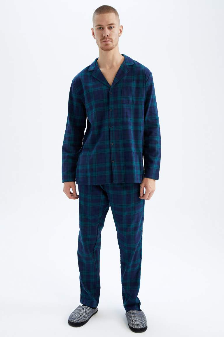 Regular Fit Gömlek Yaka Uzun Kollu Kareli Flanel Pijama Takım
