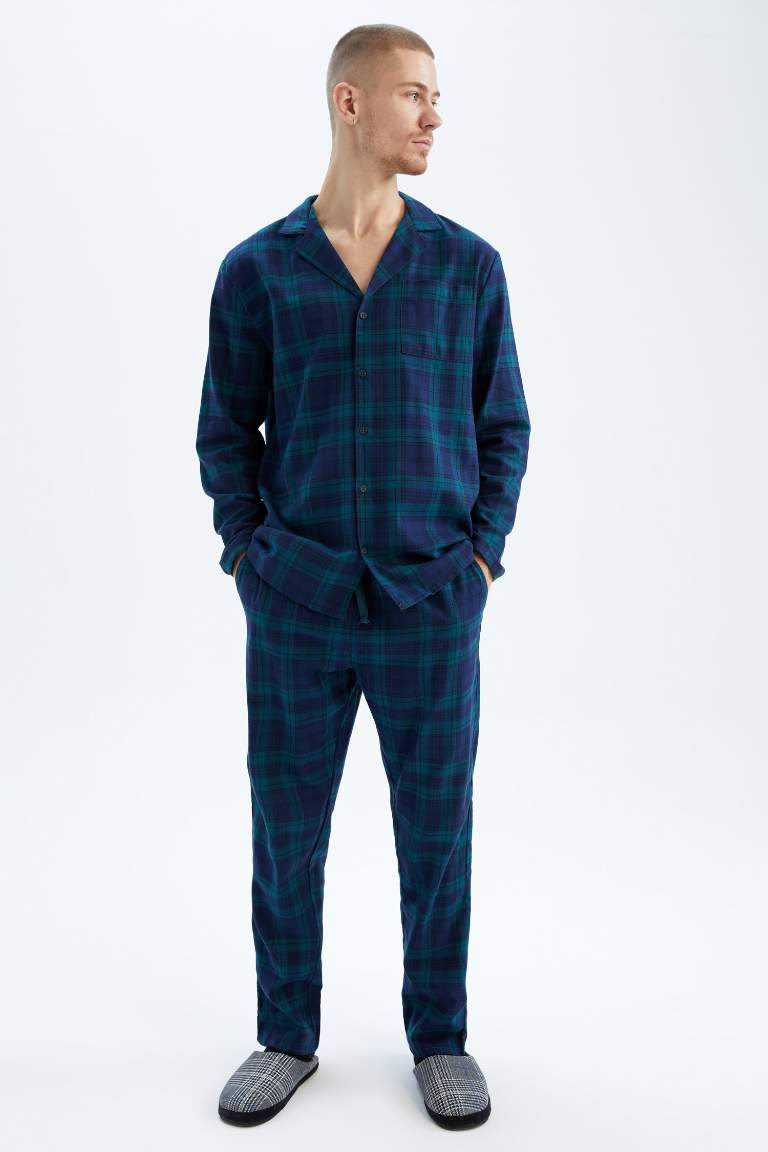 Regular Fit Gömlek Yaka Uzun Kollu Kareli Flanel Pijama Takım
