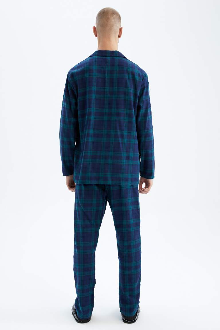 Regular Fit Gömlek Yaka Uzun Kollu Kareli Flanel Pijama Takım