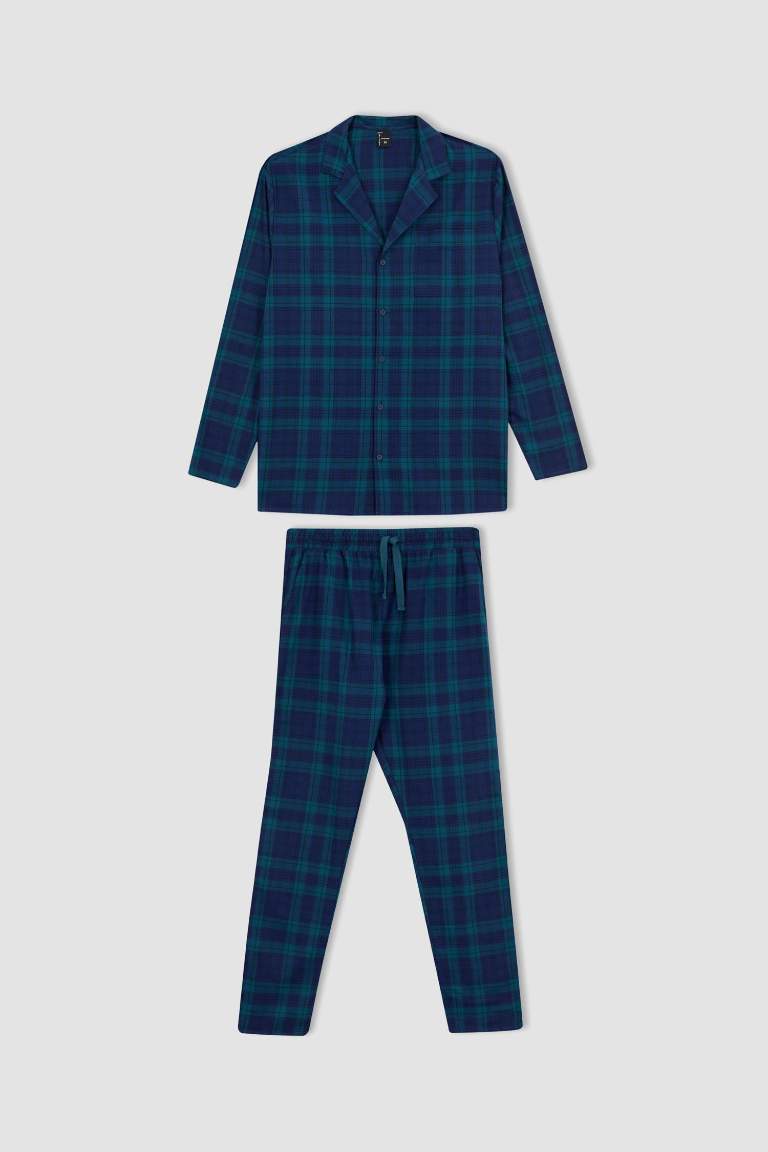 Regular Fit Gömlek Yaka Uzun Kollu Kareli Flanel Pijama Takım