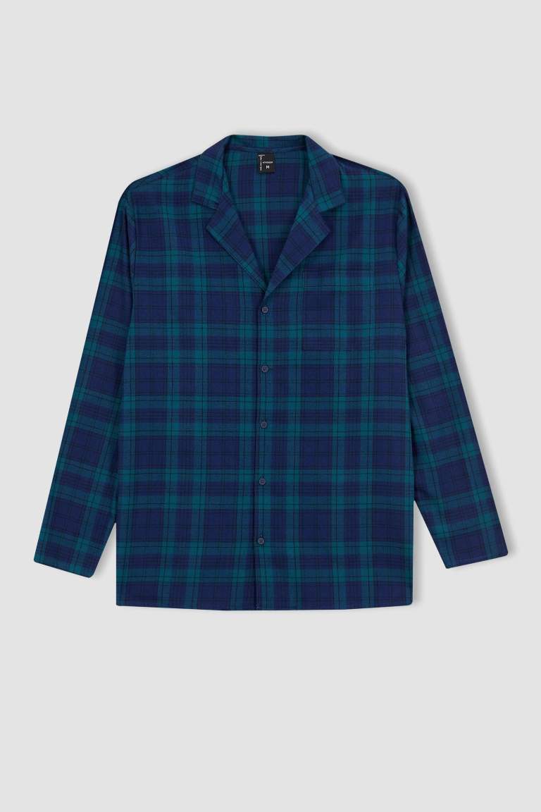 Regular Fit Gömlek Yaka Uzun Kollu Kareli Flanel Pijama Takım