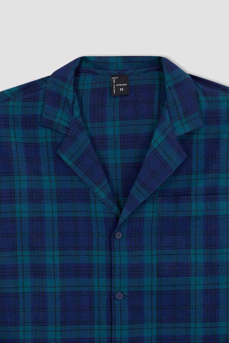 Regular Fit Gömlek Yaka Uzun Kollu Kareli Flanel Pijama Takım