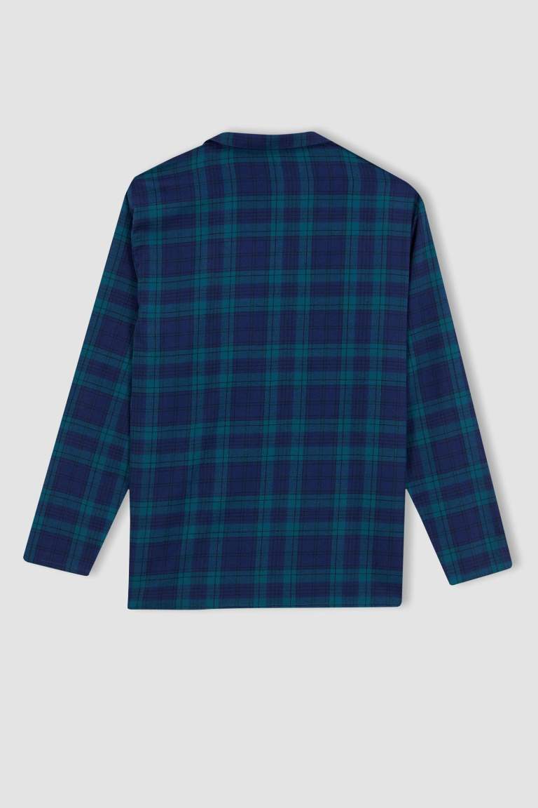 Regular Fit Gömlek Yaka Uzun Kollu Kareli Flanel Pijama Takım