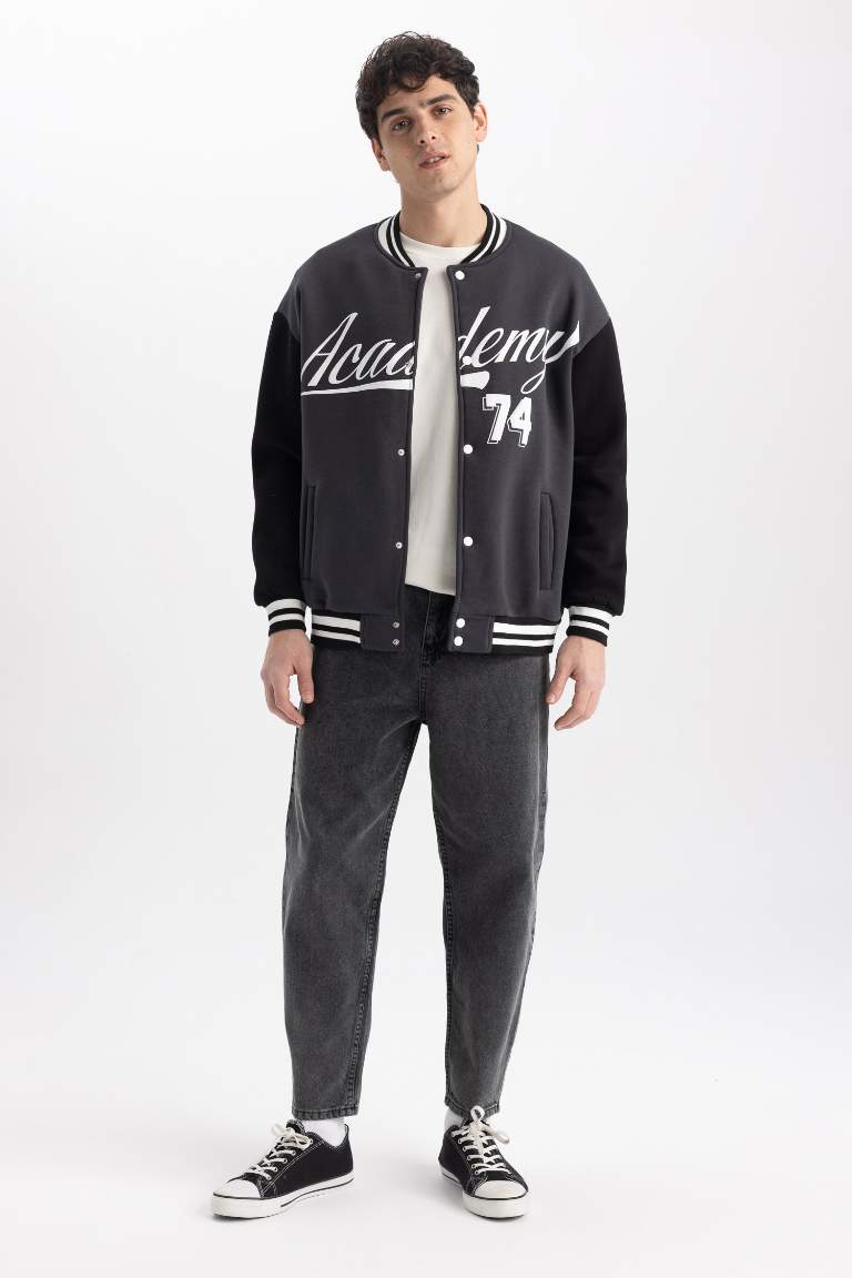 Coool Baskılı Oversize Fit Kolej Yaka Bomber İçi Yumuşak Tüylü Hırka
