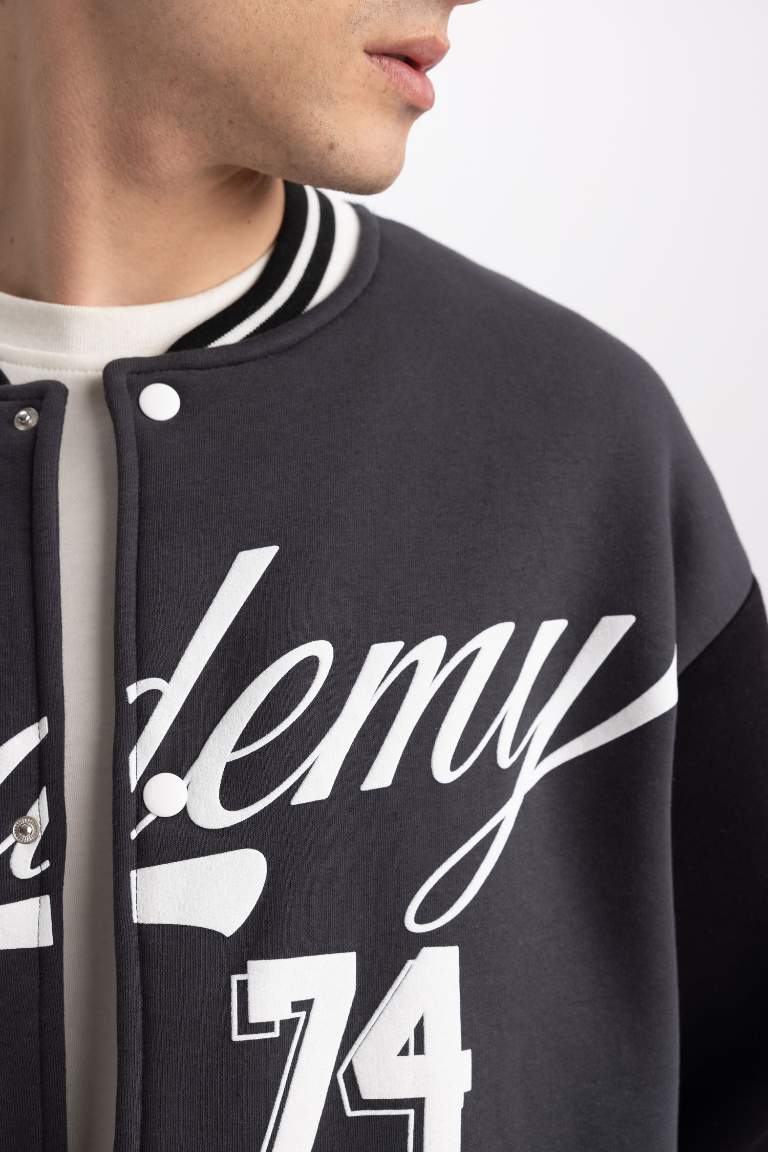 Coool Baskılı Oversize Fit Kolej Yaka Bomber İçi Yumuşak Tüylü Hırka