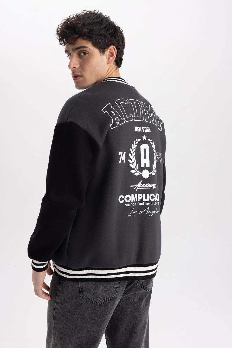 Coool Baskılı Oversize Fit Kolej Yaka Bomber İçi Yumuşak Tüylü Hırka