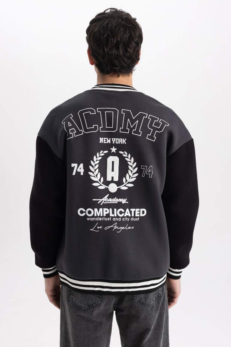 Coool Baskılı Oversize Fit Kolej Yaka Bomber İçi Yumuşak Tüylü Hırka