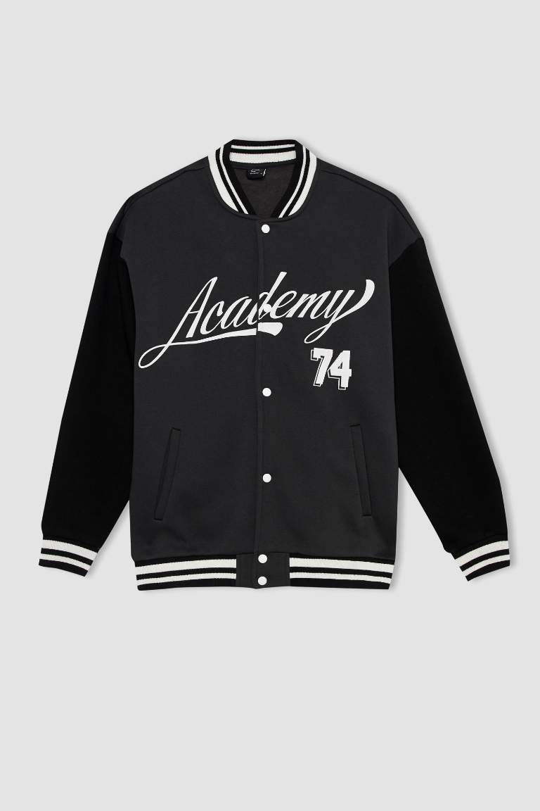 Coool Baskılı Oversize Fit Kolej Yaka Bomber İçi Yumuşak Tüylü Hırka