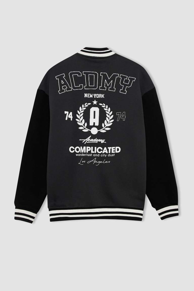 Coool Baskılı Oversize Fit Kolej Yaka Bomber İçi Yumuşak Tüylü Hırka