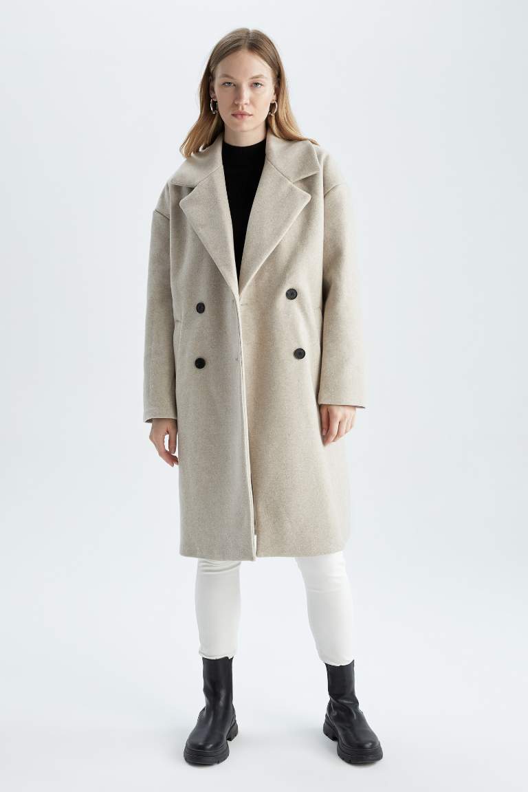 Oversize Fit Kaşe Kaban