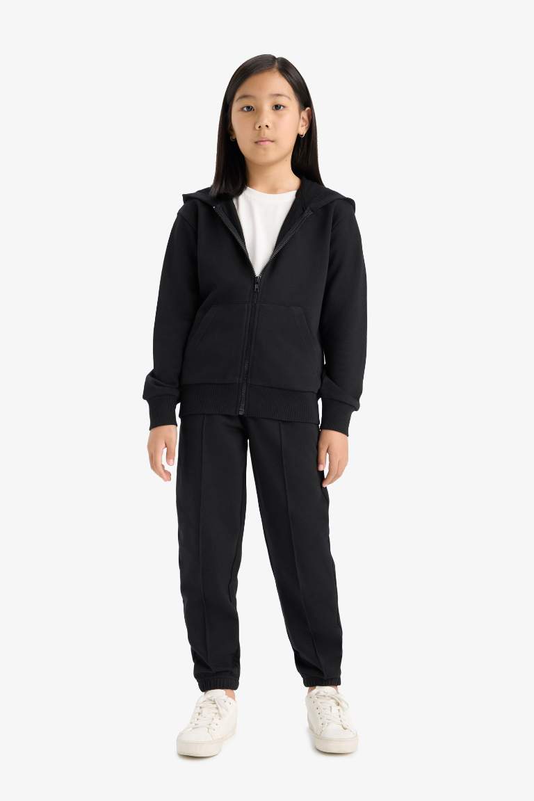 Kız Çocuk Beli Lastikli Basic Düz Jogger Eşofman Altı