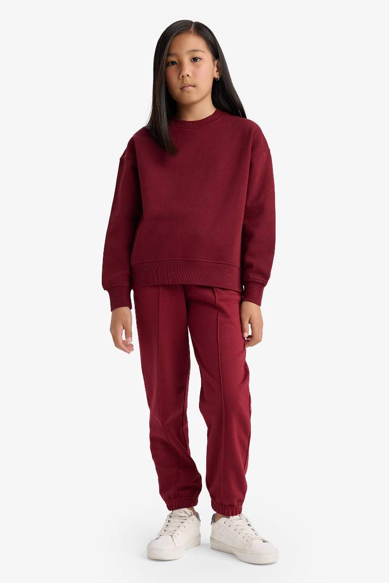 Kız Çocuk Beli Lastikli Basic Düz Jogger Eşofman Altı