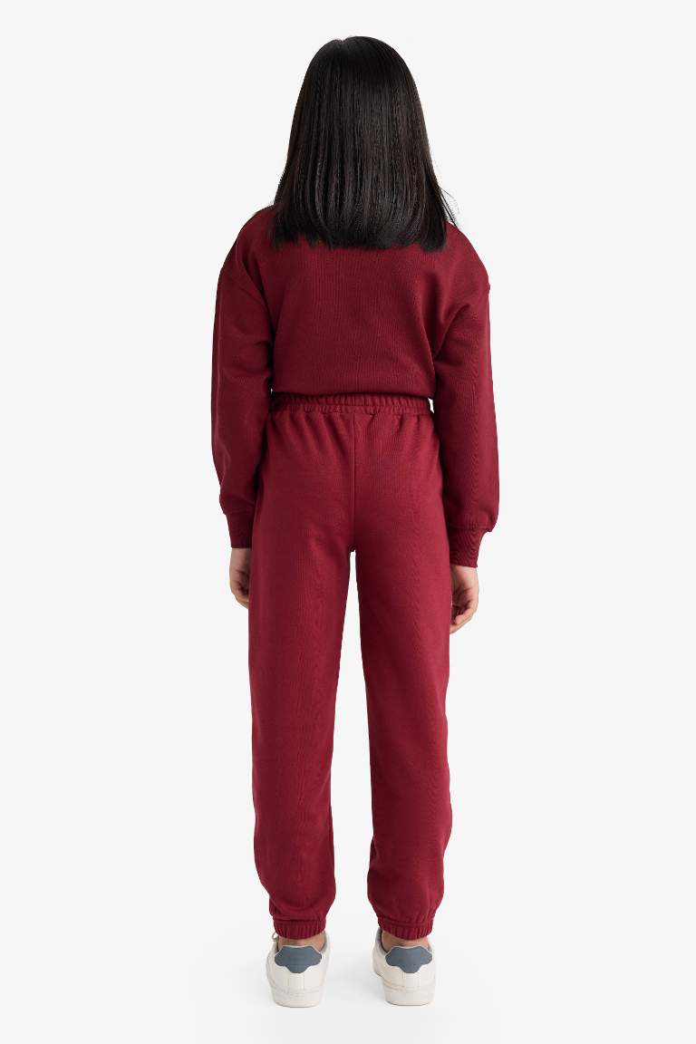 Kız Çocuk Beli Lastikli Basic Düz Jogger Eşofman Altı