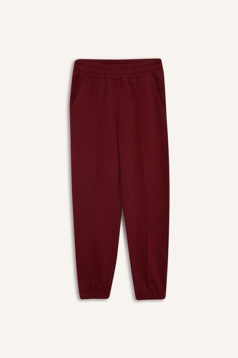 Kız Çocuk Beli Lastikli Basic Düz Jogger Eşofman Altı