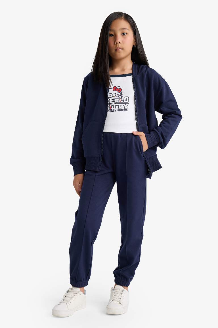 Kız Çocuk Beli Lastikli Basic Düz Jogger Eşofman Altı