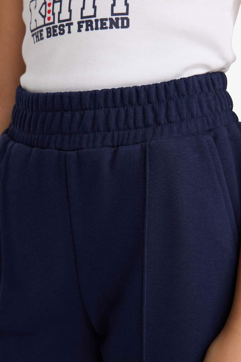 Kız Çocuk Beli Lastikli Basic Düz Jogger Eşofman Altı