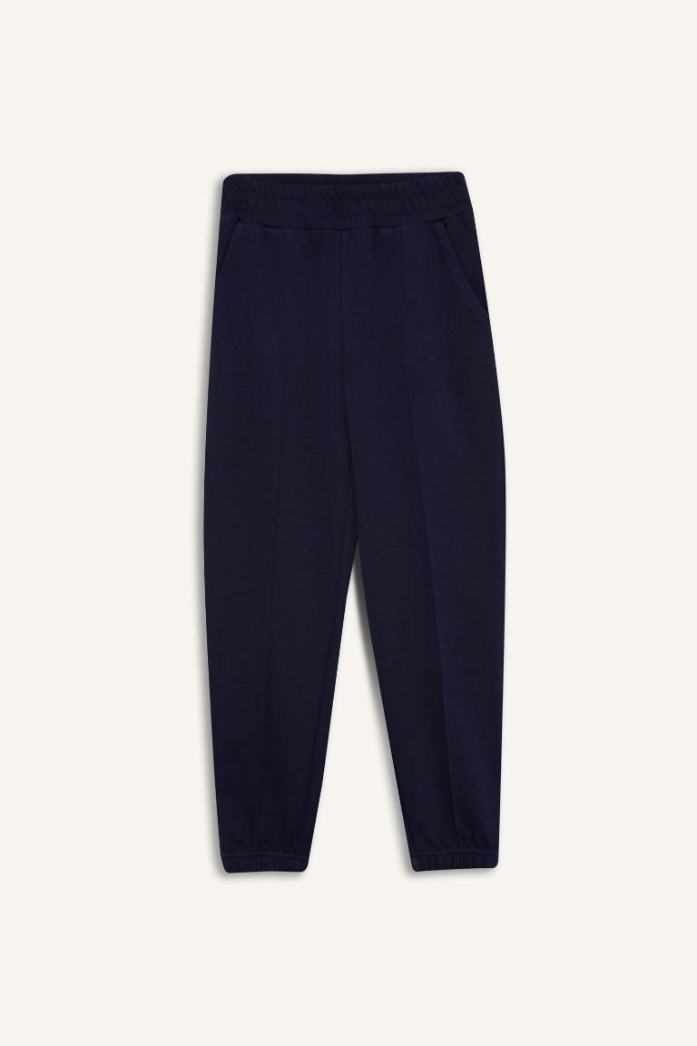 Kız Çocuk Beli Lastikli Basic Düz Jogger Eşofman Altı