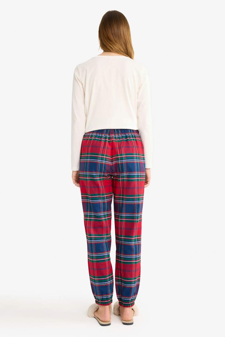 Yılbaşı Temalı Beli Lastikli Ekose Desenli Flanel Pijama Altı-Fall in Love