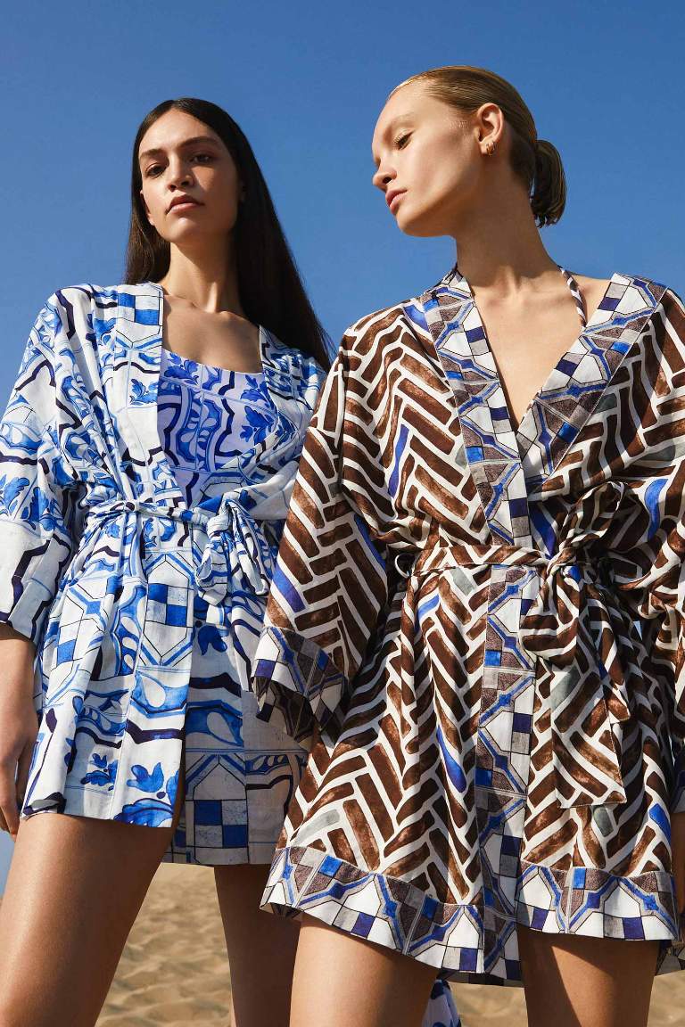 Nefes İstanbul X Defacto Desenli %100 Pamuk Kimono
