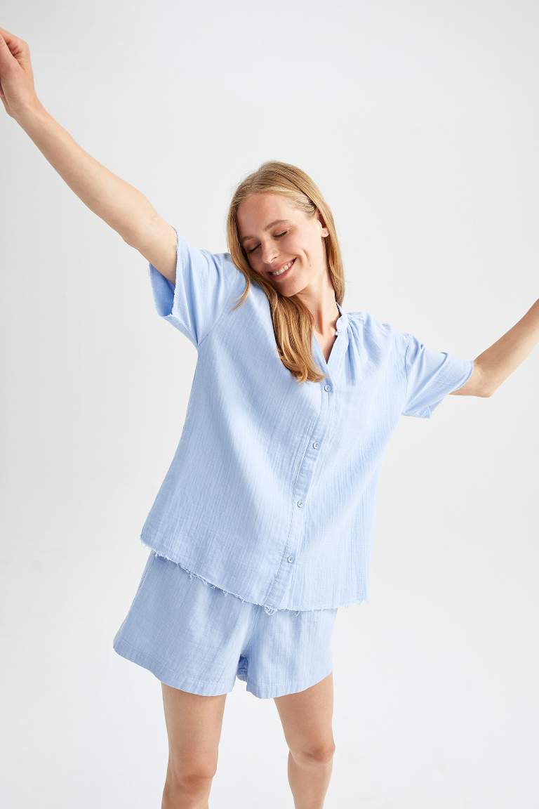 Fall in Love Regular Fit Müslin Şort Pijama %100 Pamuk Altı