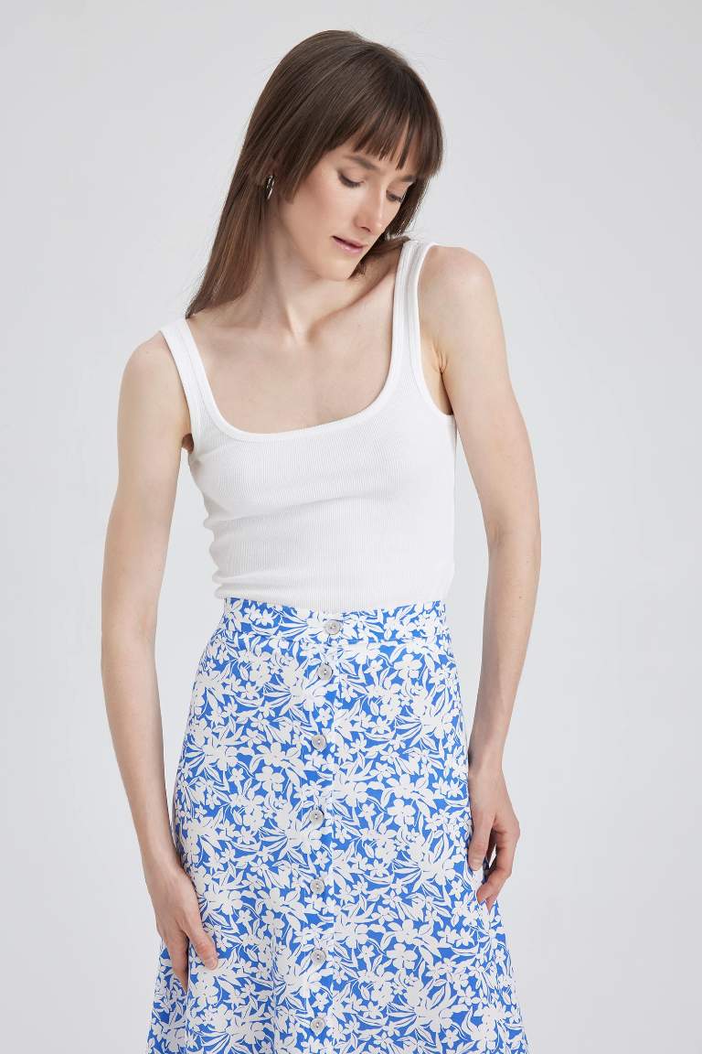Slim Fit Dar Kesim Kare Yaka Fitilli Kaşkorse Atlet