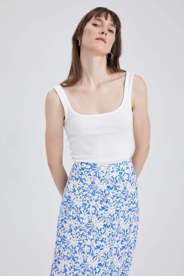 Slim Fit Dar Kesim Kare Yaka Fitilli Kaşkorse Atlet