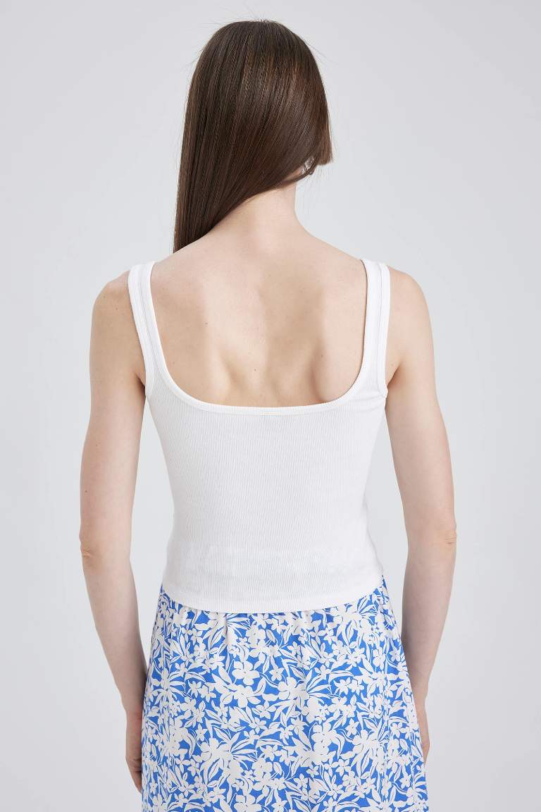 Slim Fit Dar Kesim Kare Yaka Fitilli Kaşkorse Atlet