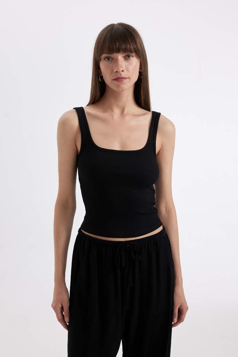 Slim Fit Square Neck Ribbed Tank Top