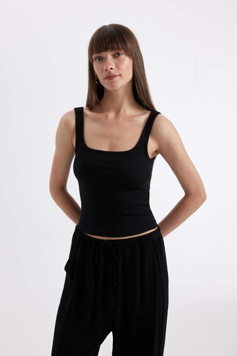 Slim Fit Square Neck Ribbed Tank Top