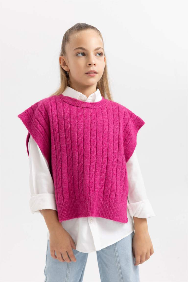 Kız Çocuk Regular Fit Bisiklet Yaka Triko Süveter