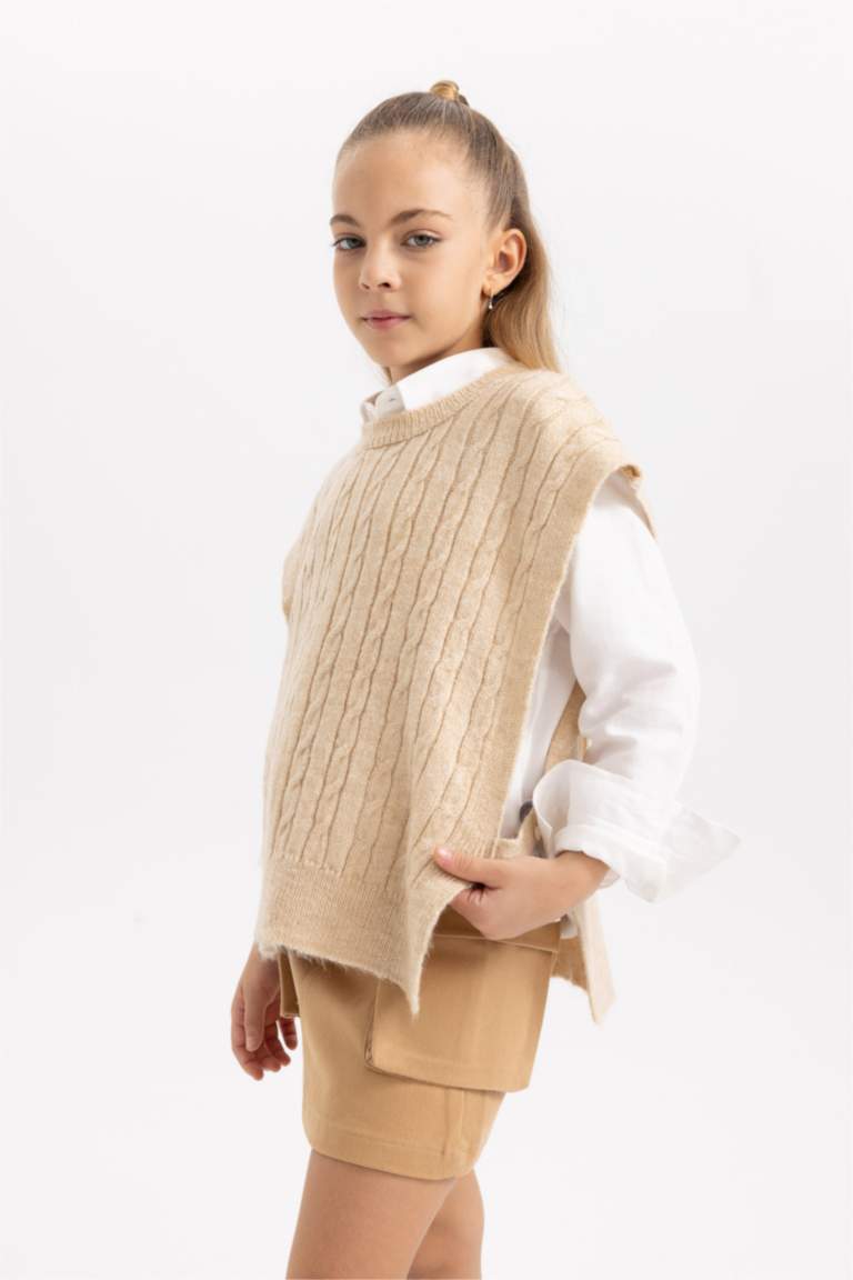 بلوفر كت تريكو بناتي قصة عادية برقبة مستديرة