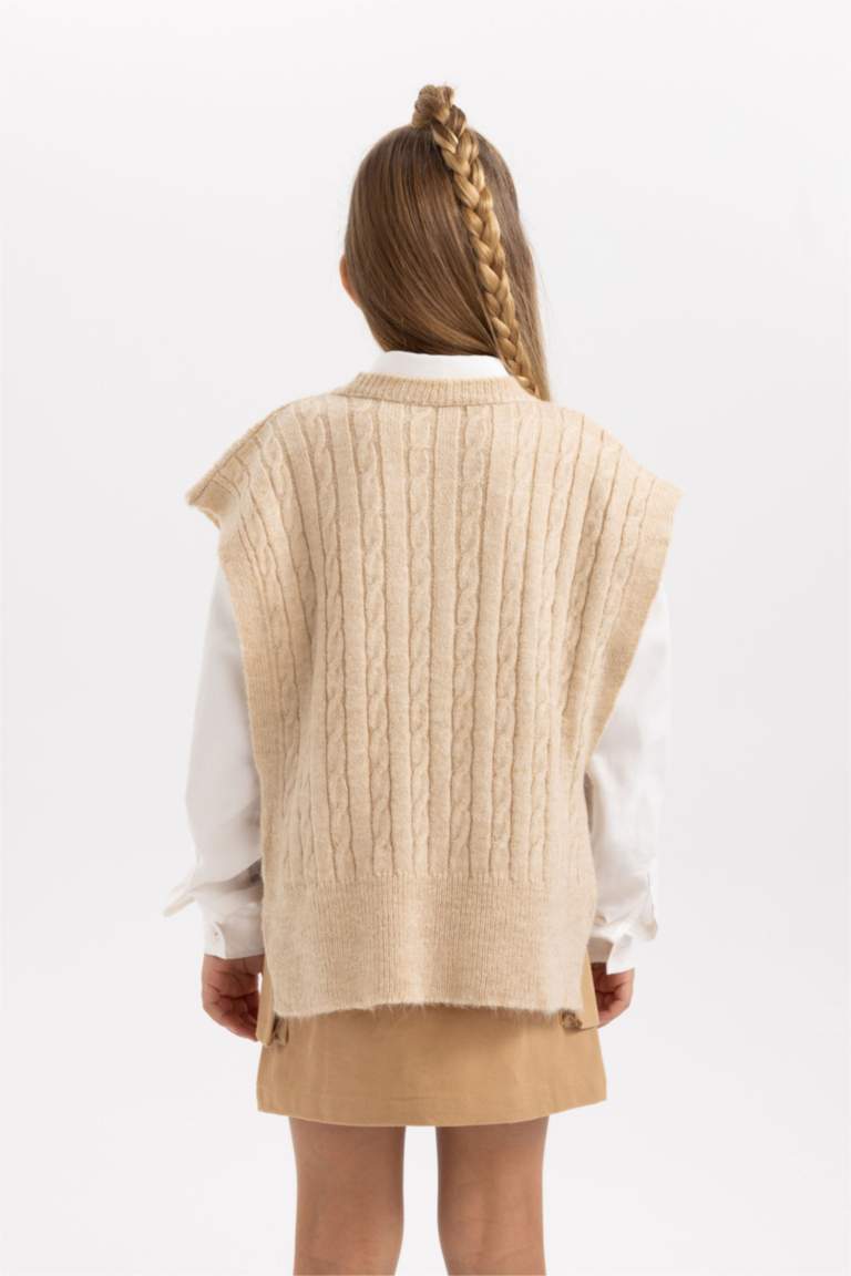 بلوفر كت تريكو بناتي قصة عادية برقبة مستديرة