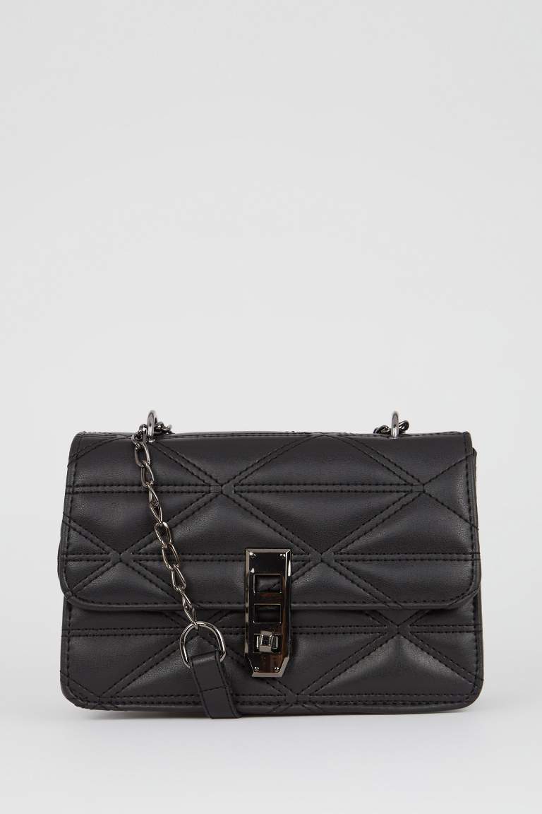 Women's Quilted Chain Embroidered Faux Leather Shoulder Bag