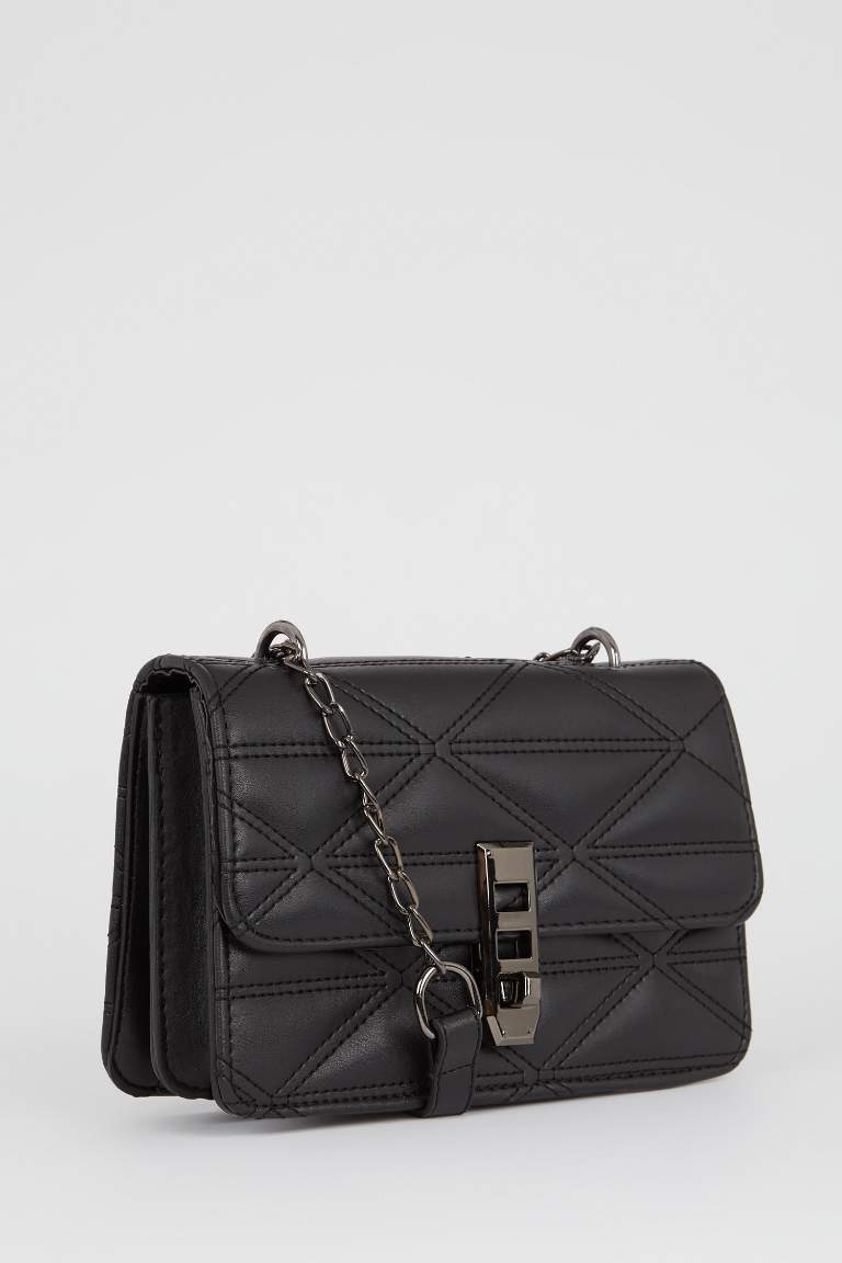 Women's Quilted Chain Embroidered Faux Leather Shoulder Bag