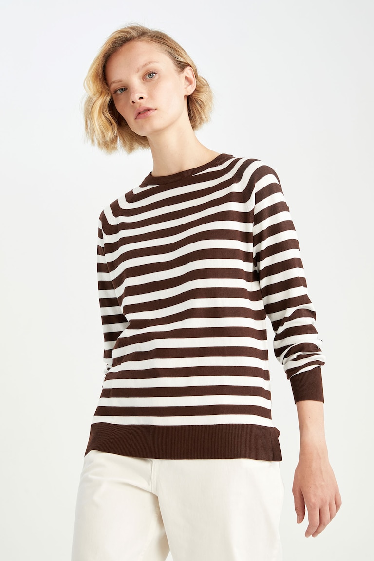 Pull H&M Femme Taille 38 Brun - Col Ras Du Cou Coton/Viscose - Occasion Parfait État