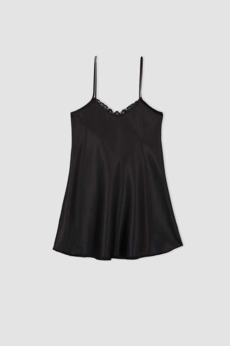 Fall in Love Regular Fit V Yaka Askılı Saten Gecelik