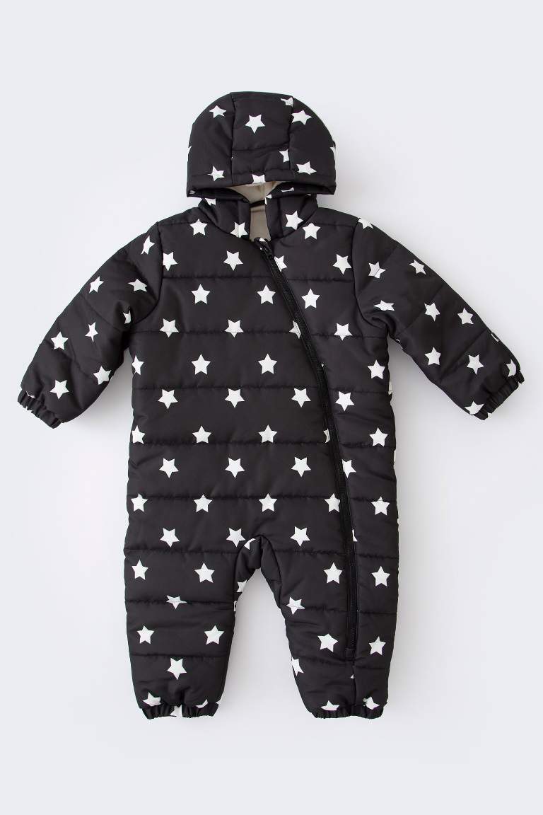 Boy Waterproof Patterned Polar Lined Jumpsuit Puffer Jacket