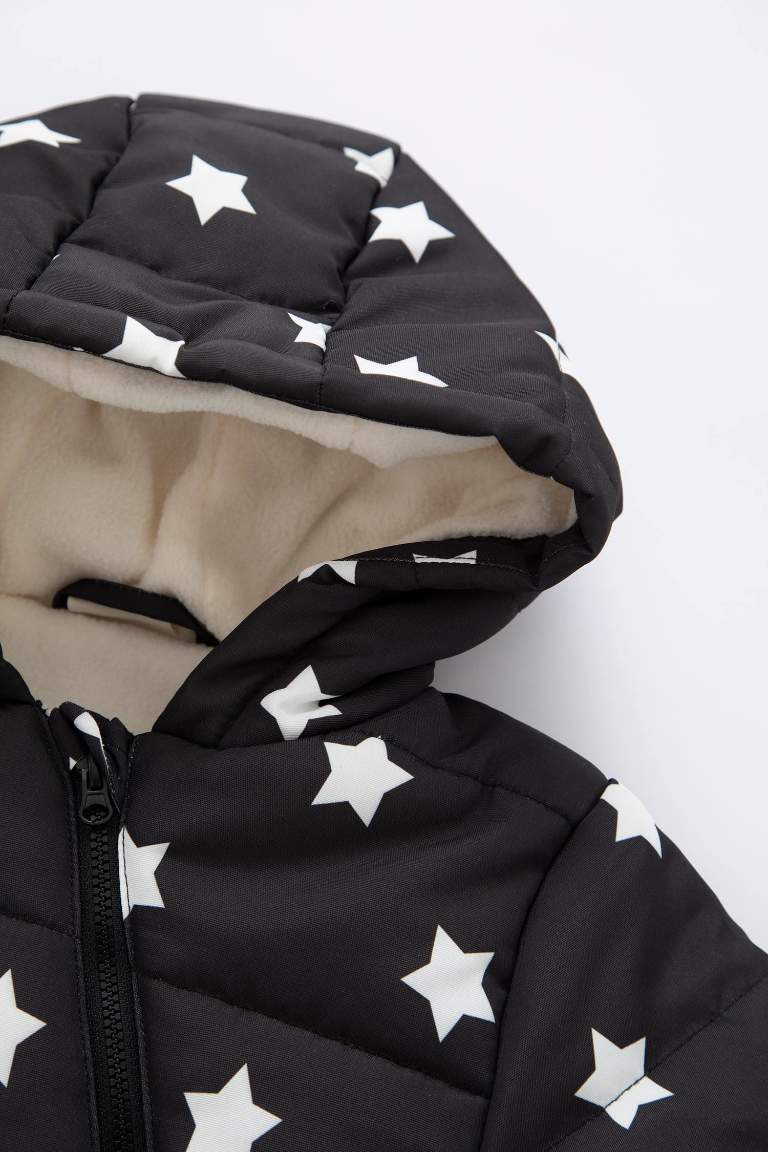 Boy Waterproof Patterned Polar Lined Jumpsuit Puffer Jacket