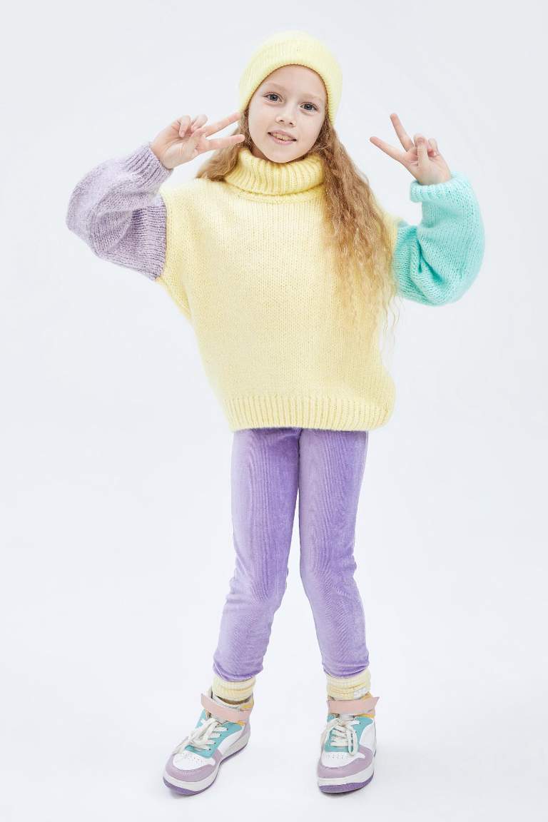 Kız Çocuk Oversize Fit Balıkçı Yaka Kazak