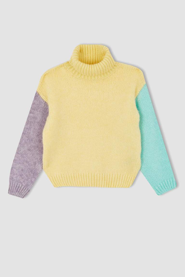 Kız Çocuk Oversize Fit Balıkçı Yaka Kazak