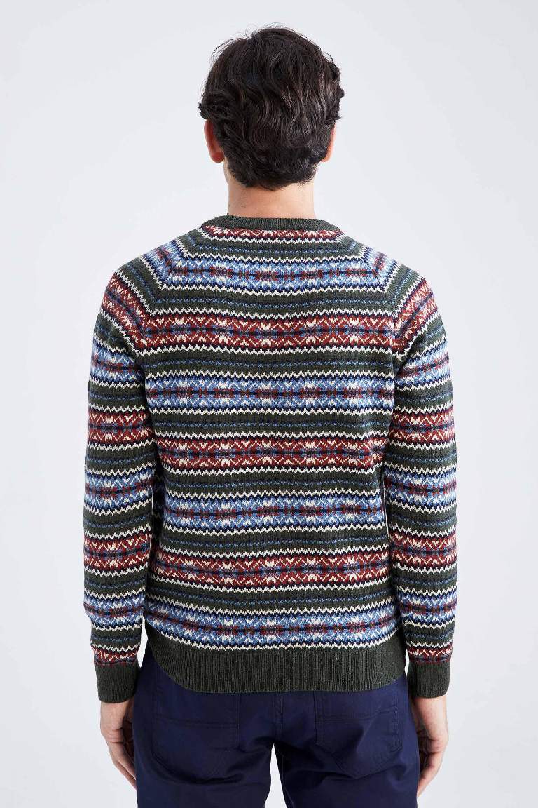 Regular Fit Bisiklet Yaka Desenli Triko Kazak