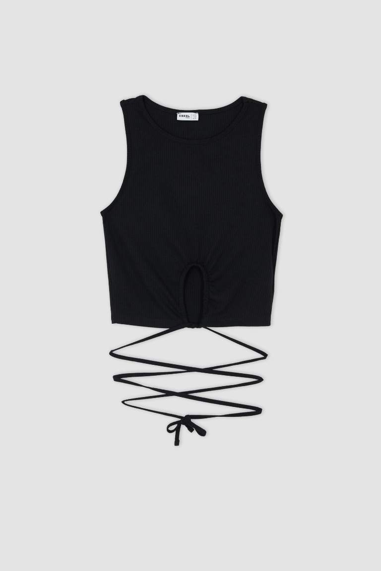 Coool Fitted Crew Neck Lace-Up Singlet