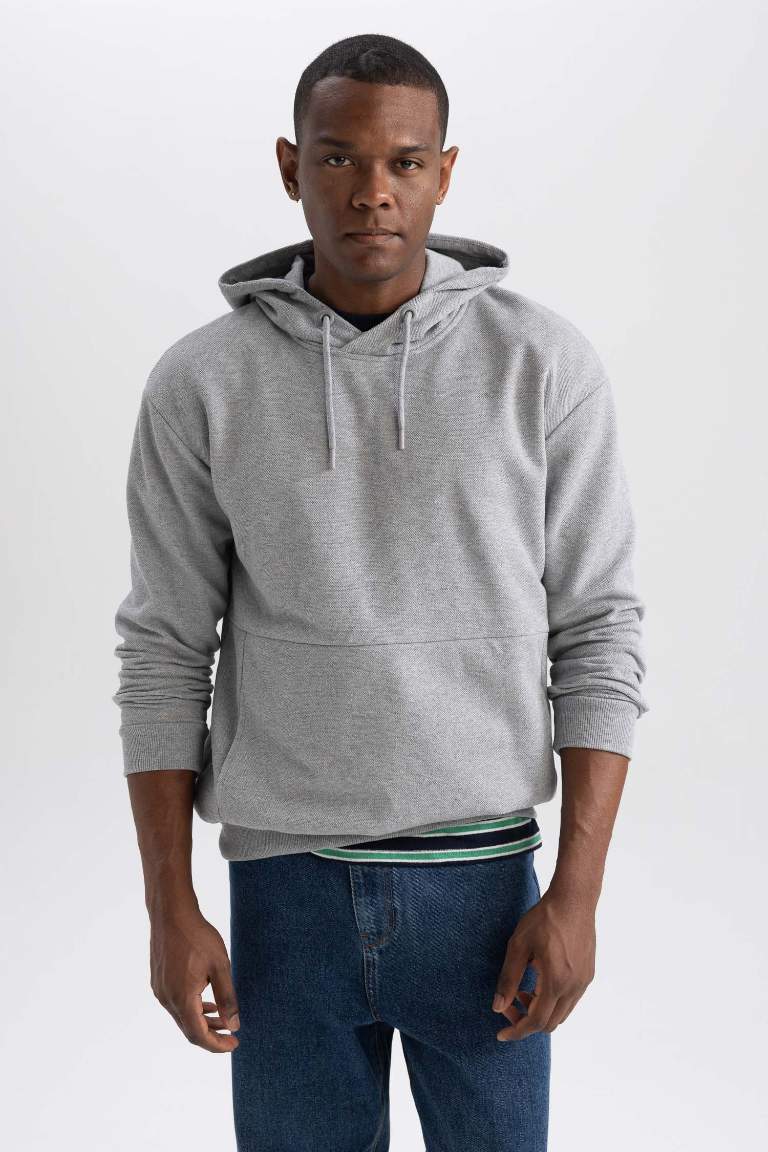 Boxy Fit Kapüşonlu Pike Sweatshirt