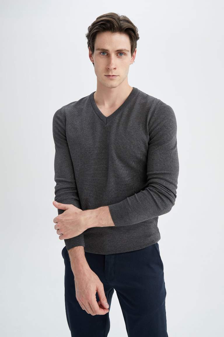 Premium Regular Fit V Yaka Triko Kazak
