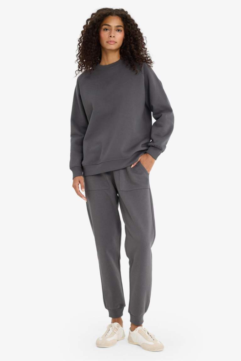 Pantalon Jogging épais basique à taille haute et poches