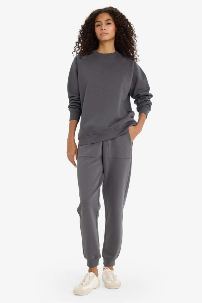 Pantalon Jogging épais basique à taille haute et poches