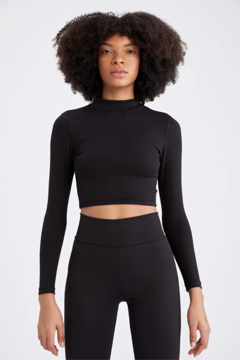 T-Shirt Femme Manches Longues Slim Fit Court - Haut Moulant Y2K Col Rond, Streetwear Tendance