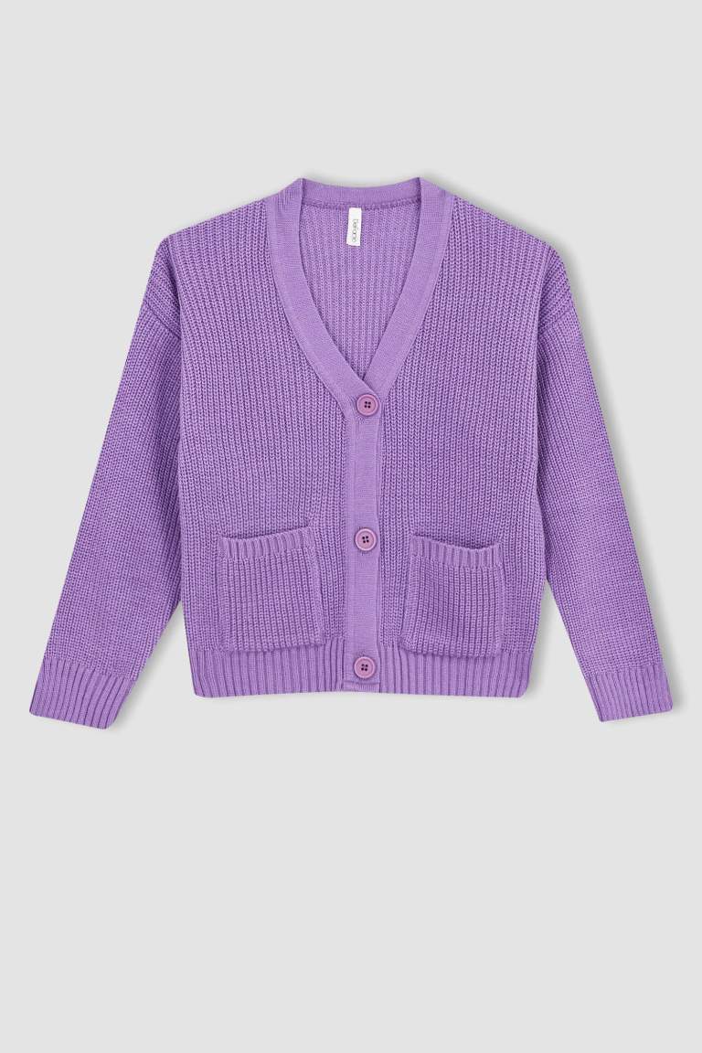 Cardigan en tricot à col en V pour fille