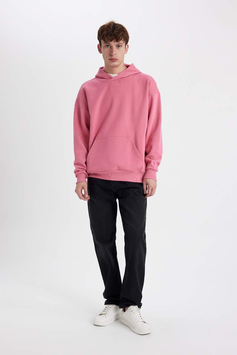 Oversize Geniş Kalıp Kapüşonlu Kanguru Cepli İçi Yumuşak Tüylü Basic Düz Sweatshirt