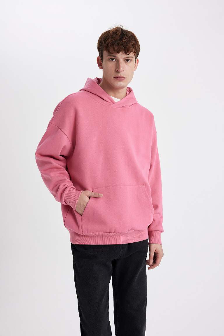 Oversize Geniş Kalıp Kapüşonlu Kanguru Cepli İçi Yumuşak Tüylü Basic Düz Sweatshirt